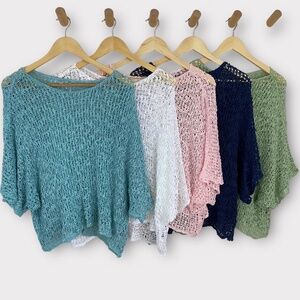 EXOTIC Turquoise Open Weave Crochet Sweater - One Size